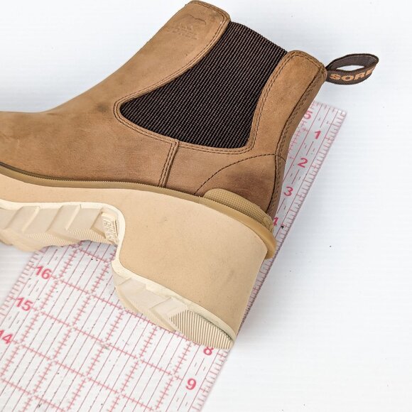 Sorel Women Hi-Line Heel Chelsea Brown Leather Waterproof Ankle Boots size 8.5 - Picture 6 of 9